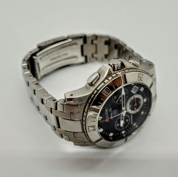 Bulova Marine Star Chronograph Date Black Dial Stainless Steel Men's Watch 96G51 - Picture 6 of 8